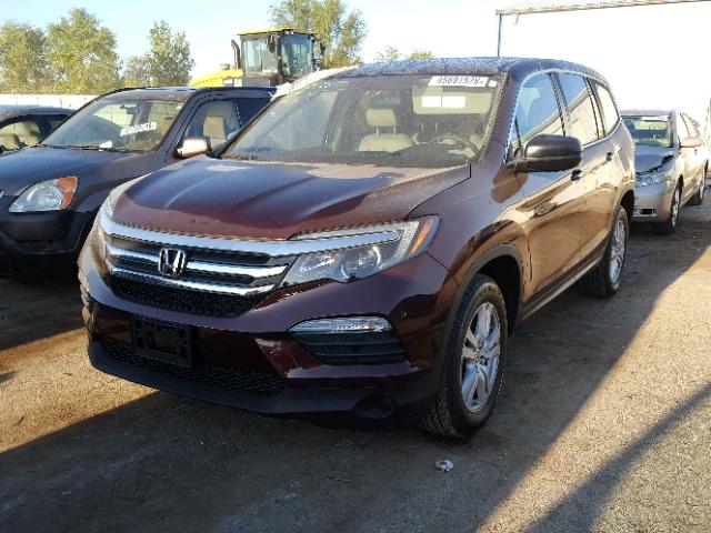 5FNYF6H13GB086241 - 2016 HONDA PILOT LX MAROON photo 2