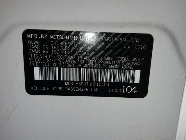 ML32F3FJ7HHF10499 - 2017 MITSUBISHI MIRAGE G4 WHITE photo 10