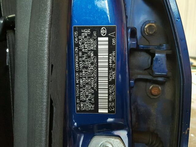 JTKKT624550122467 - 2005 TOYOTA SCION XA ლურჯი ფოტო 10