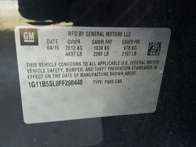 1G11B5SL0FF298440 - 2015 CHEVROLET MALIBU LS CHARCOAL photo 10