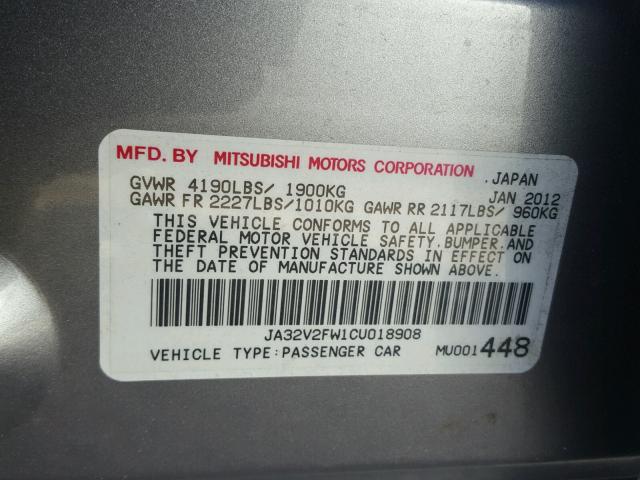 JA32V2FW1CU018908 - 2012 MITSUBISHI LANCER SE SILVER photo 10