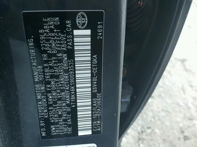 4T1BK46K19U093535 - 2009 TOYOTA CAMRY SE GRAY photo 10