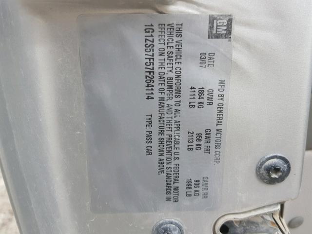 1G1ZS57F57F264114 - 2007 CHEVROLET MALIBU LS ვერცხლისფერი ფოტო 10