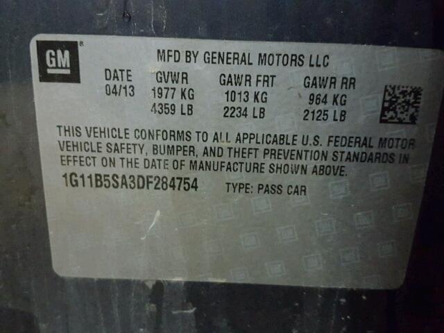 1G11B5SA3DF284754 - 2013 CHEVROLET MALIBU LS ლურჯი ფოტო 10