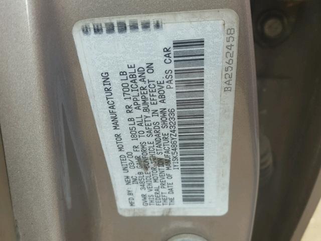 1Y1SK5486YZ432336 - 2000 CHEVROLET GEO PRIZM 灰色 照片 10