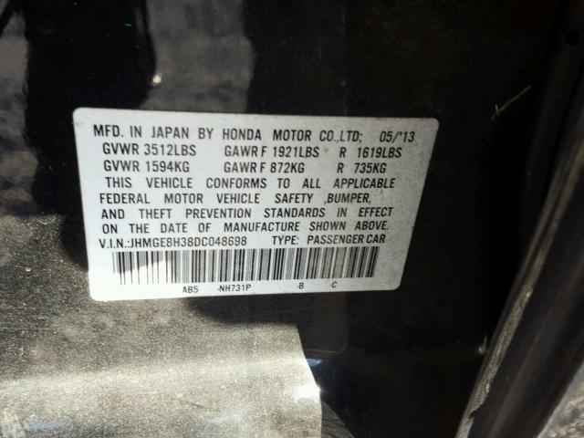 JHMGE8H38DC048698 - 2013 HONDA FIT BLACK photo 10