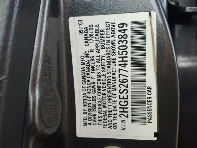 2HGES26774H503849 - 2004 HONDA CIVIC EX ვერცხლისფერი ფოტო 10