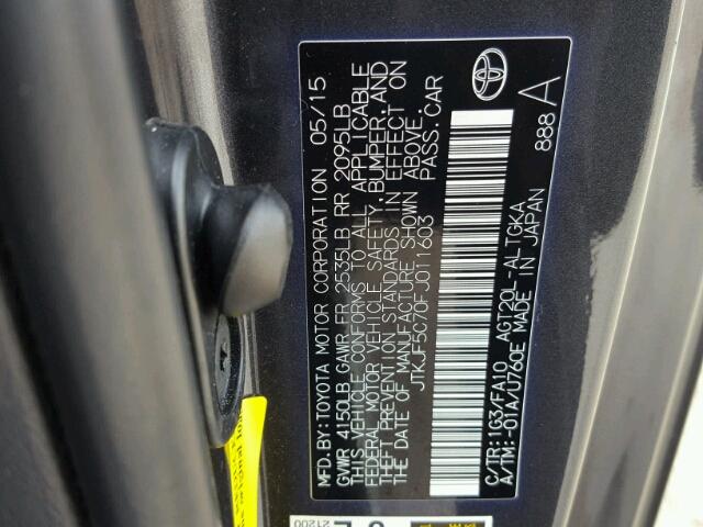 JTKJF5C70FJ011603 - 2015 TOYOTA SCION TC 灰色 照片 10