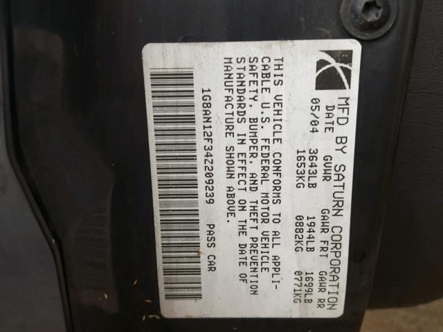 1G8AN12F34Z209239 - 2004 SATURN ION LEVEL BLACK photo 10