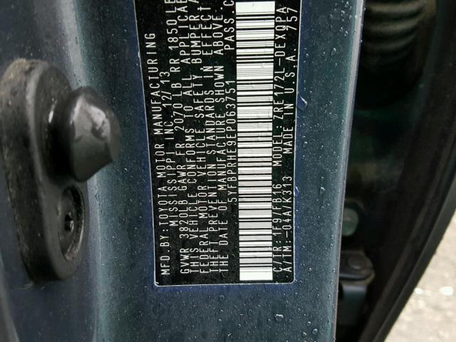 5YFBPRHE9EP063751 - 2014 TOYOTA COROLLA EC 灰色 照片 10