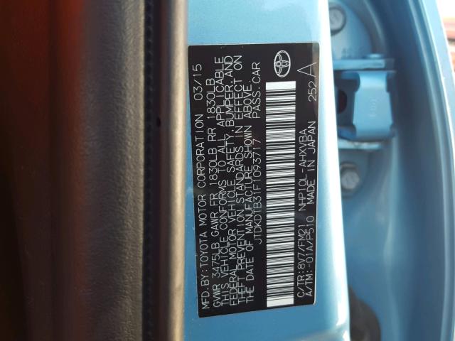 JTDKDTB31F1093717 - 2015 TOYOTA PRIUS C BLUE photo 10