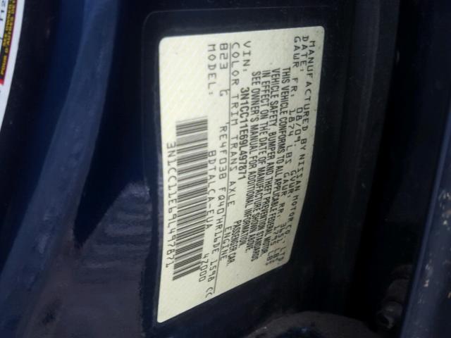 3N1CC11E69L497871 - 2009 NISSAN VERSA S BLACK photo 10