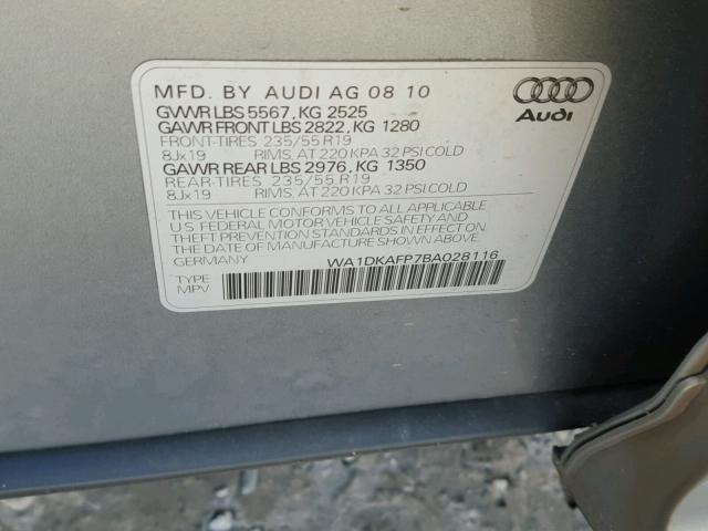 WA1DKAFP7BA028116 - 2011 AUDI Q5 PREMIUM GRAY photo 10