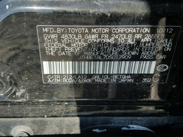 JTHBE1BL7D5017909 - 2013 LEXUS GS 350 BLACK photo 10