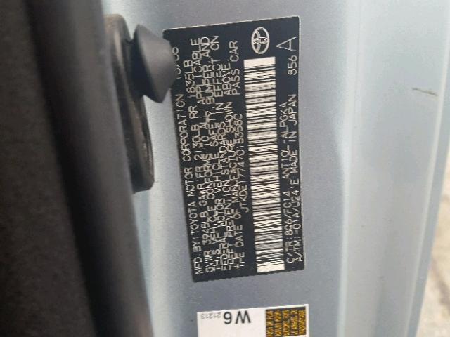 JTKDE177470183580 - 2007 TOYOTA SCION TC ლურჯი ფოტო 10