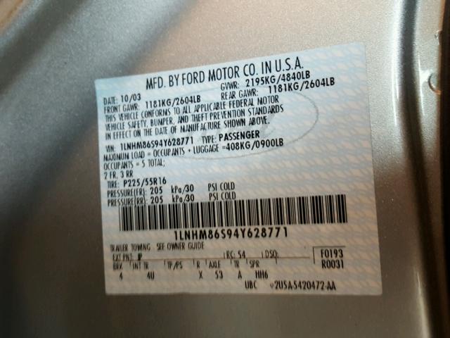 1LNHM86S94Y628771 - 2004 LINCOLN LS SILVER photo 10