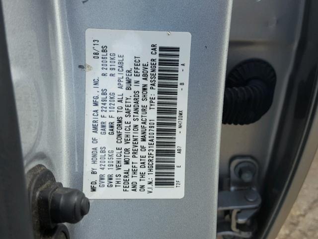 1HGCR2F31EA007901 - 2014 HONDA ACCORD LX SILVER photo 10