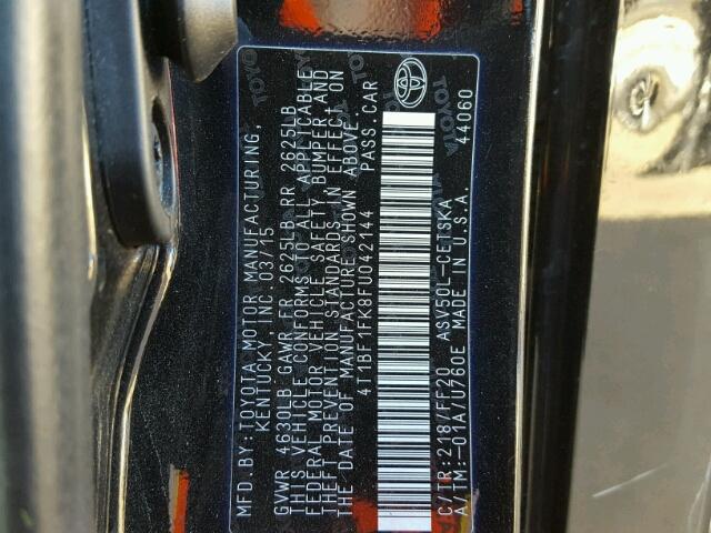 4T1BF1FK8FU042144 - 2015 TOYOTA CAMRY LE 黑色 照片 10