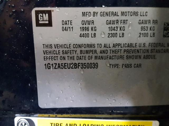 1G1ZA5EU2BF350039 - 2011 CHEVROLET MALIBU LS ლურჯი ფოტო 10