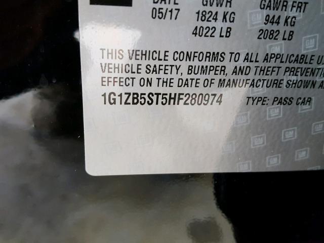 1G1ZB5ST5HF280974 - 2017 CHEVROLET MALIBU LS შავი ფოტო 10