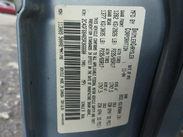 2C4GF68465R366680 - 2005 CHRYSLER PACIFICA BLUE photo 10