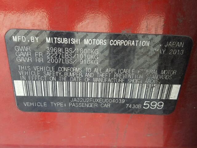 JA32U2FUXEU004039 - 2014 MITSUBISHI LANCER ES/ RED photo 10