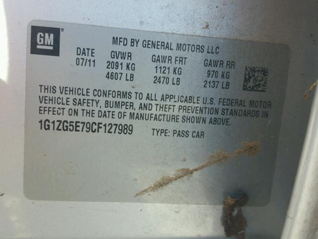 1G1ZG5E79CF127989 - 2012 CHEVROLET MALIBU LTZ 银色 照片 10