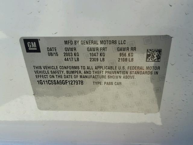 1G11C5SA6GF127978 - 2016 CHEVROLET MALIBU LIM 白色 照片 10