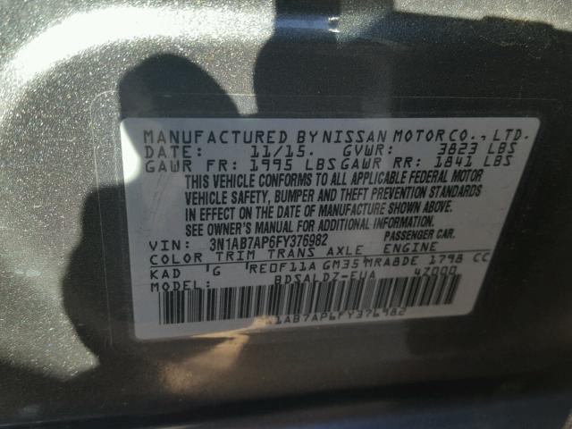 3N1AB7AP6FY376982 - 2015 NISSAN SENTRA S SILVER photo 10