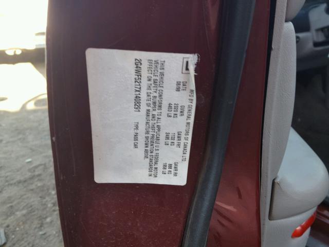 2G4WF5217X1408291 - 1999 BUICK REGAL GS Marron photo 10