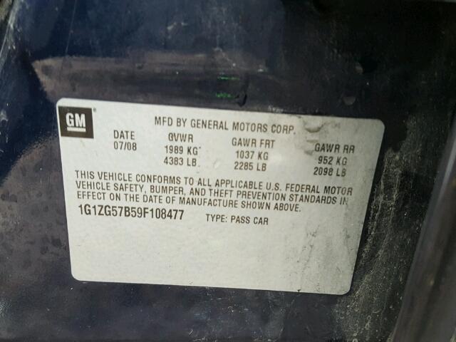 1G1ZG57B59F108477 - 2009 CHEVROLET MALIBU LS Mavi foto 10