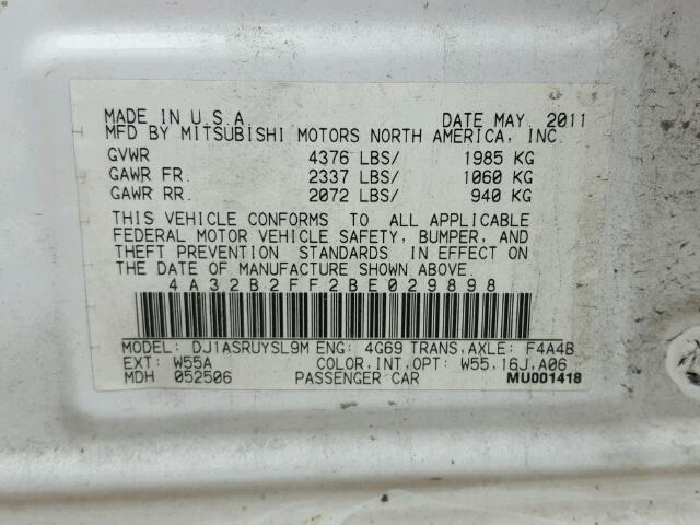 4A32B2FF2BE029898 - 2011 MITSUBISHI GALANT FE WHITE photo 10