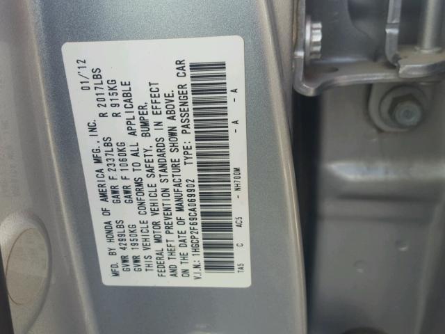 1HGCP2F69CA069902 - 2012 HONDA ACCORD SE SILVER photo 10