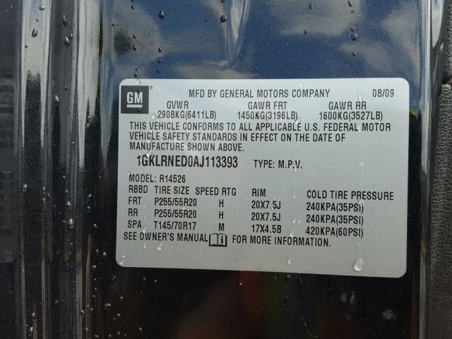 1GKLRNED0AJ113393 - 2010 GMC ACADIA SLT 黑色 照片 10