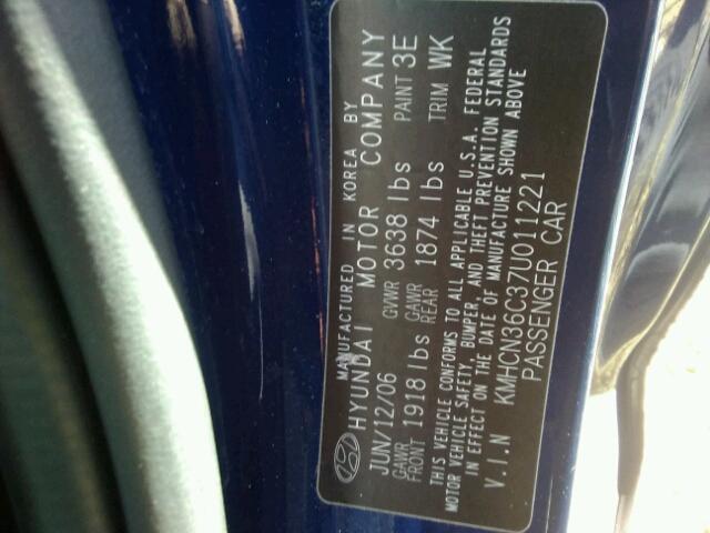 KMHCN36C37U011221 - 2007 HYUNDAI ACCENT BLUE photo 10