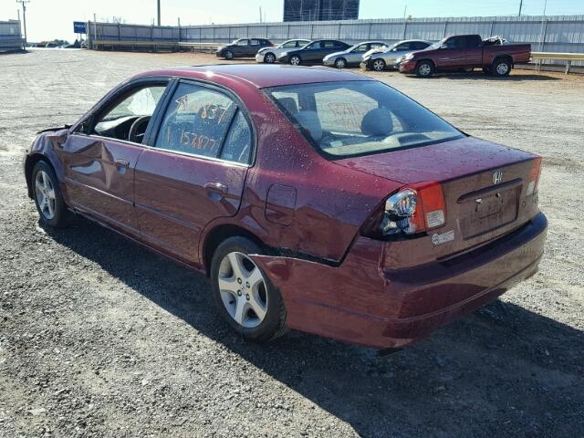 2HGES26704H602223 - 2004 HONDA CIVIC EX BURGUNDY photo 3