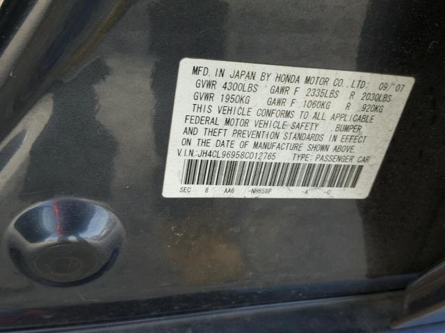 JH4CL96958C012765 - 2008 ACURA TSX GRAY photo 10