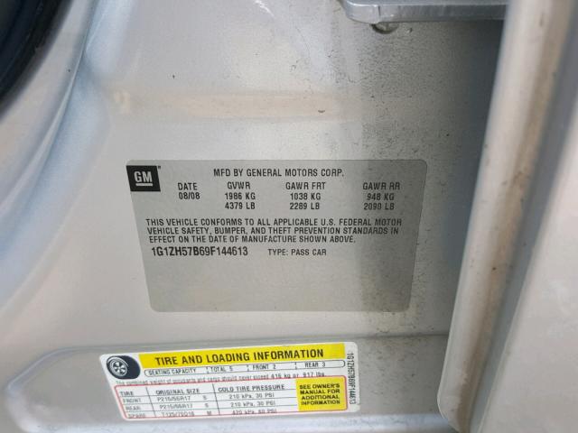 1G1ZH57B69F144613 - 2009 CHEVROLET MALIBU 1LT ვერცხლისფერი ფოტო 10