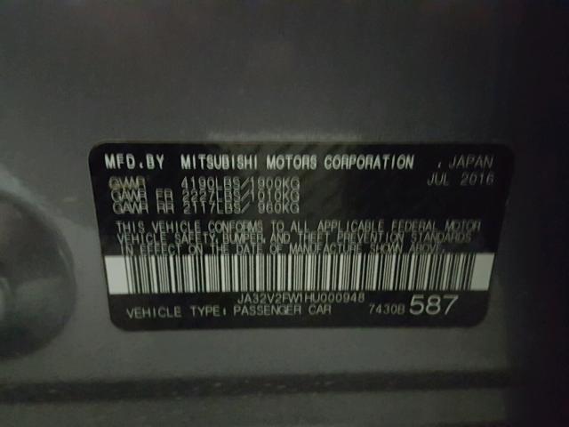 JA32V2FW1HU000948 - 2017 MITSUBISHI LANCER ES GRAY photo 10