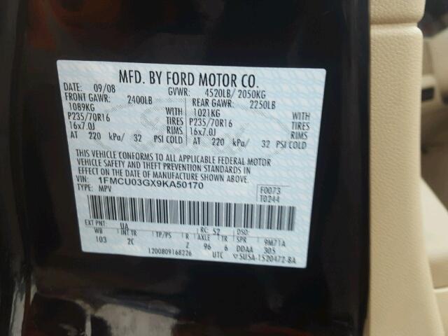 1FMCU03GX9KA50170 - 2009 FORD ESCAPE XLT BLACK photo 10