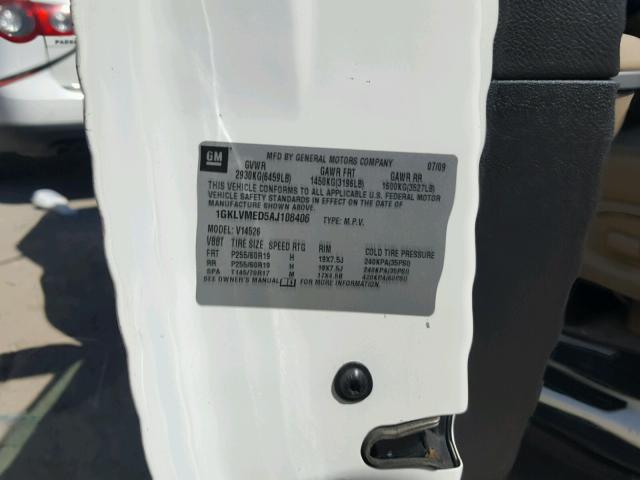 1GKLVMED5AJ108406 - 2010 GMC ACADIA SLT 白色 照片 10