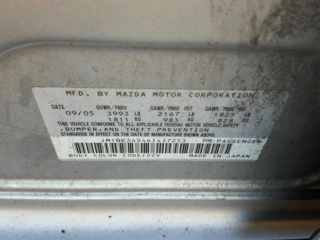 JM1BK343461437253 - 2006 MAZDA 3 HATCHBAC SILVER photo 10