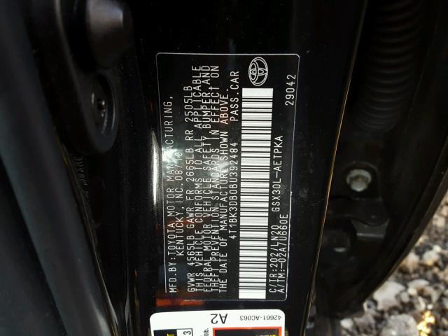 4T1BK3DB0BU392484 - 2011 TOYOTA AVALON BAS BLACK photo 10