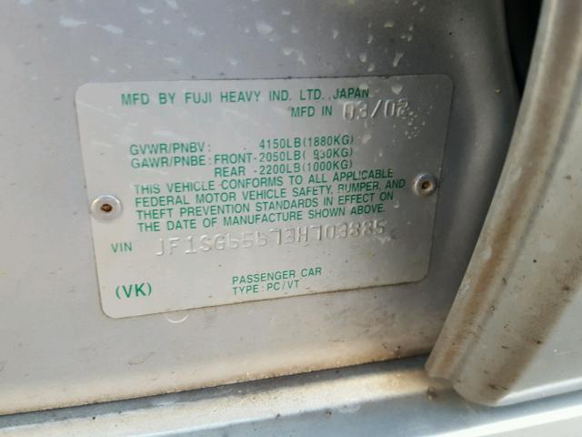 JF1SG65673H703885 - 2003 SUBARU FORESTER 2 SILVER photo 10