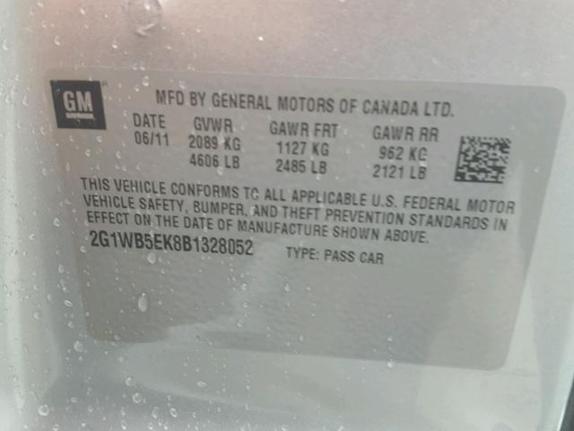 2G1WB5EK8B1328052 - 2011 CHEVROLET IMPALA LT Արծաթագույն լուսանկար 10