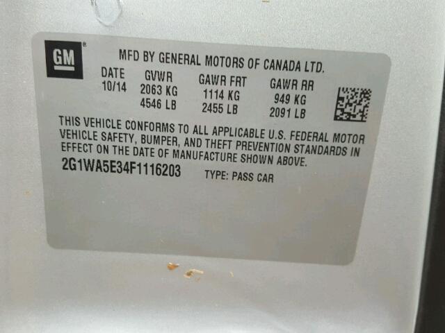 2G1WA5E34F1116203 - 2015 CHEVROLET IMPALA LIM SILVER photo 10