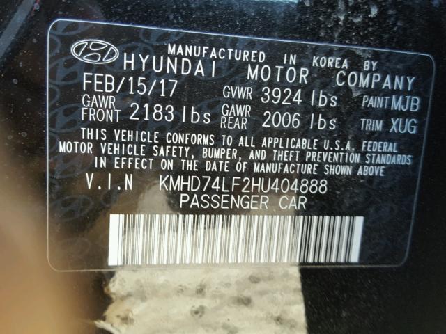 KMHD74LF2HU404888 - 2017 HYUNDAI ELANTRA SE BLACK photo 10