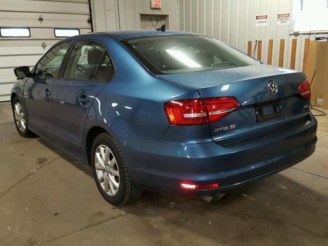 3VWD17AJ6FM234399 - 2015 VOLKSWAGEN JETTA SE BLUE photo 3