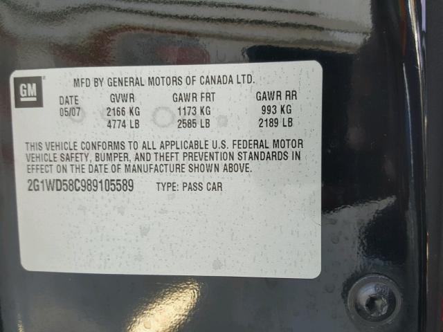 2G1WD58C989105589 - 2008 CHEVROLET IMPALA SUP 黑色 照片 10