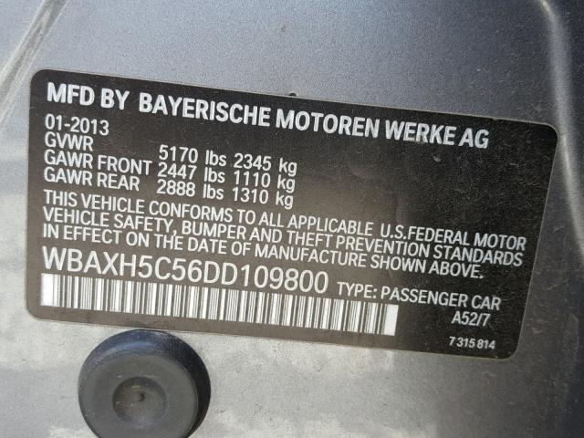 WBAXH5C56DD109800 - 2013 BMW 528 XI GRAY photo 10